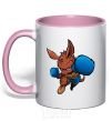 Mug with a colored handle Kangaroo boxing light-pink фото