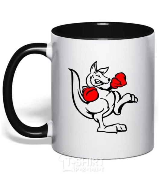 Mug with a colored handle Кенгуру боксер black фото