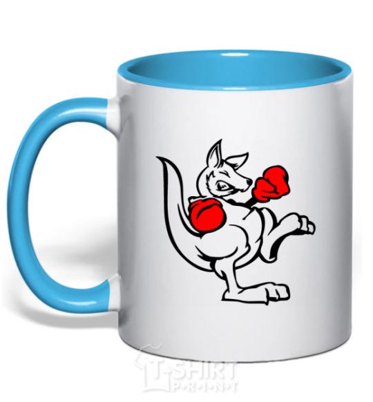 Mug with a colored handle Кенгуру боксер sky-blue фото