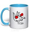 Mug with a colored handle Кенгуру боксер sky-blue фото