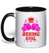 Mug with a colored handle Boxing girl black фото