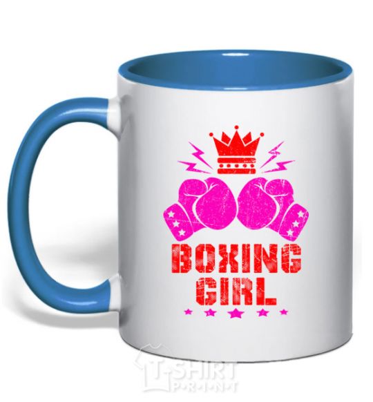 Mug with a colored handle Boxing girl royal-blue фото