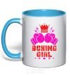 Mug with a colored handle Boxing girl sky-blue фото