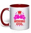 Mug with a colored handle Boxing girl red фото
