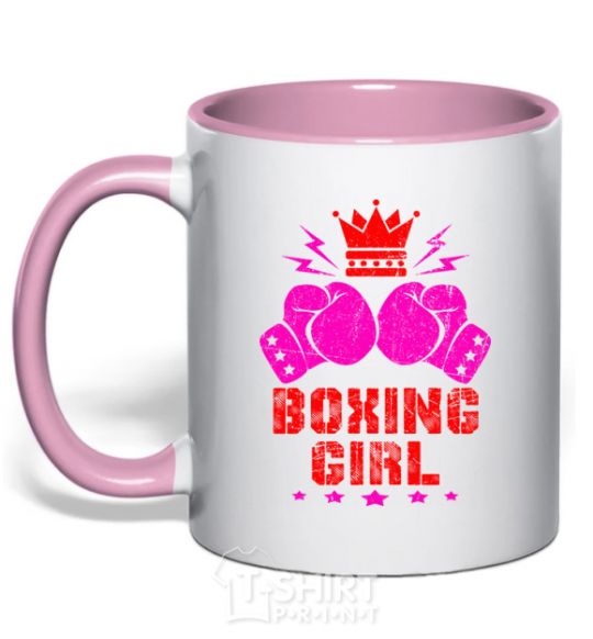 Mug with a colored handle Boxing girl light-pink фото