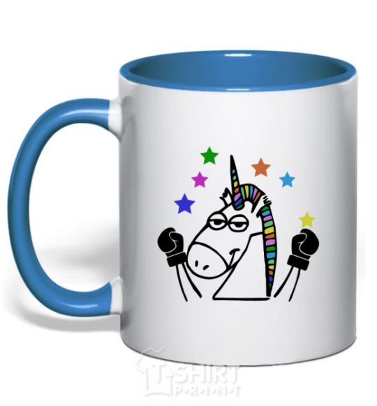 Mug with a colored handle Unicorn fighter royal-blue фото