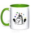 Mug with a colored handle Unicorn fighter kelly-green фото