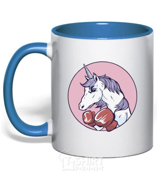 Mug with a colored handle Unicorn Boxer V.1 royal-blue фото