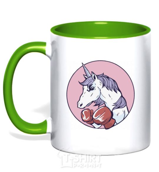 Mug with a colored handle Unicorn Boxer V.1 kelly-green фото