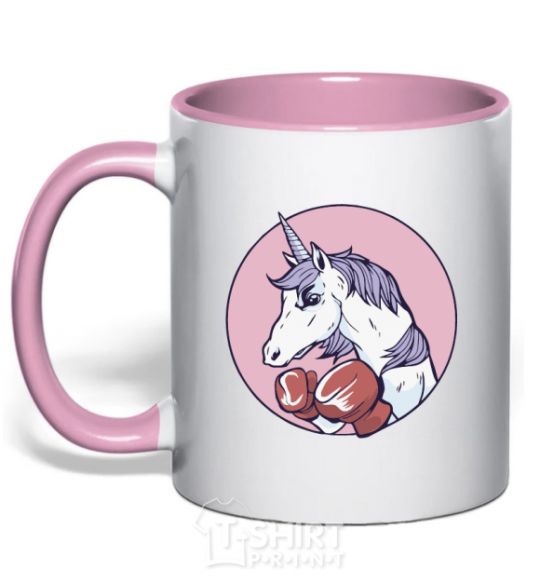 Mug with a colored handle Unicorn Boxer V.1 light-pink фото