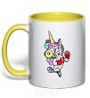 Mug with a colored handle Evil unicorn yellow фото