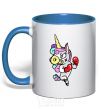 Mug with a colored handle Evil unicorn royal-blue фото