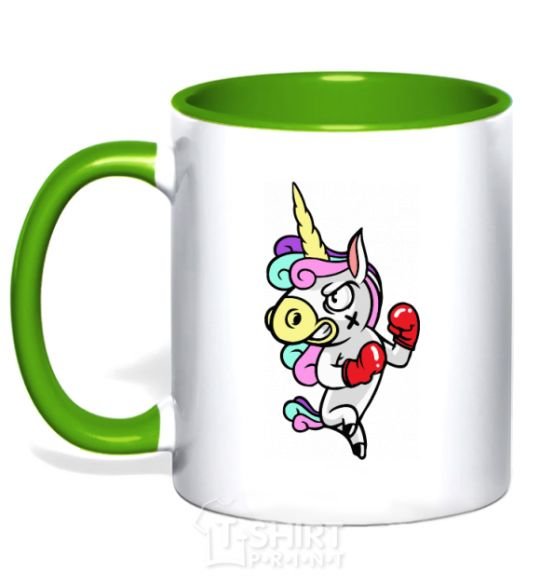 Mug with a colored handle Evil unicorn kelly-green фото