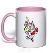 Mug with a colored handle Evil unicorn light-pink фото