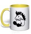 Mug with a colored handle Unicorn Boxer yellow фото