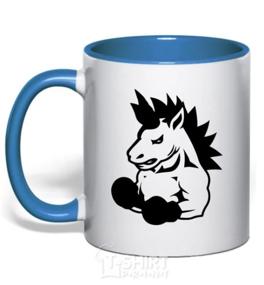 Mug with a colored handle Unicorn Boxer royal-blue фото