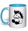 Mug with a colored handle Unicorn Boxer sky-blue фото