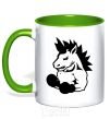 Mug with a colored handle Unicorn Boxer kelly-green фото