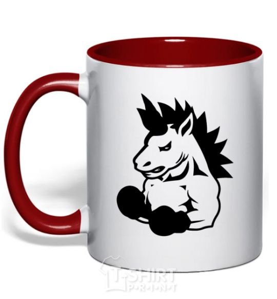 Mug with a colored handle Unicorn Boxer red фото