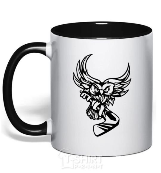 Mug with a colored handle An owl with a hockey stick black фото