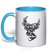 Mug with a colored handle An owl with a hockey stick sky-blue фото