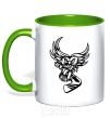 Mug with a colored handle An owl with a hockey stick kelly-green фото