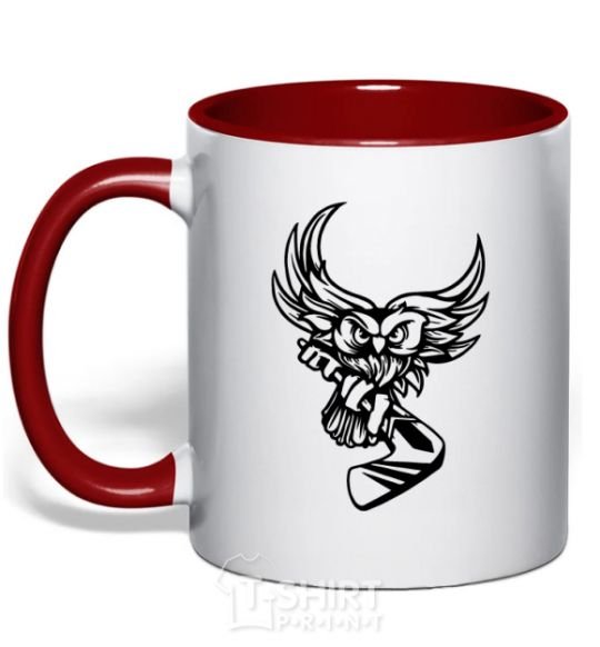 Mug with a colored handle An owl with a hockey stick red фото