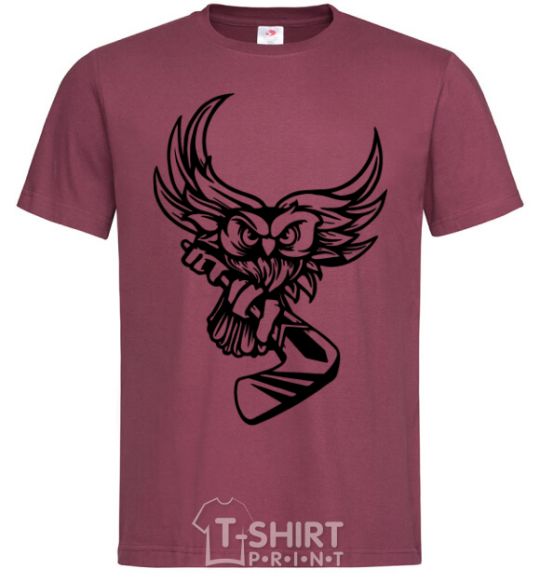 Men's T-Shirt An owl with a hockey stick burgundy фото