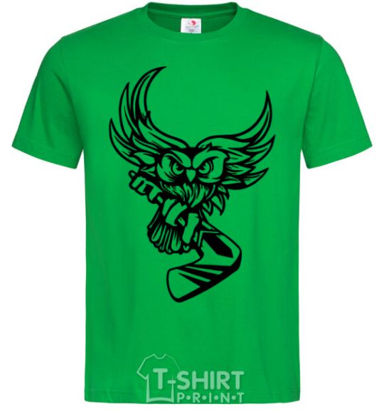 Men's T-Shirt An owl with a hockey stick kelly-green фото