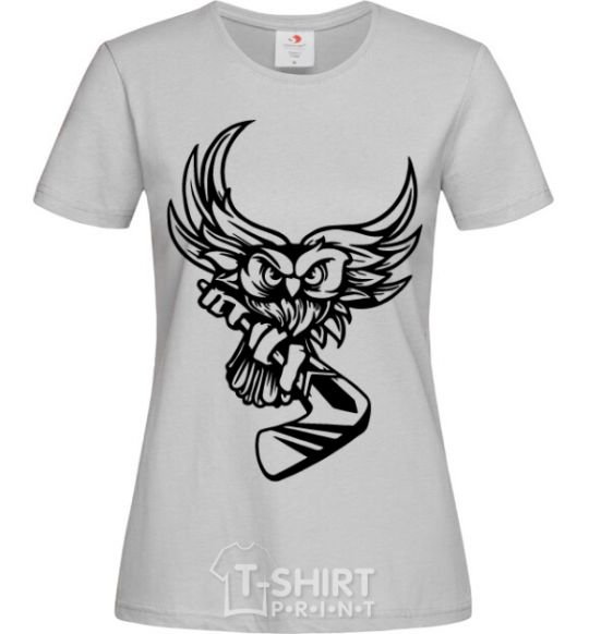 Women's T-shirt An owl with a hockey stick grey фото