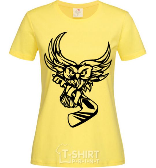 Women's T-shirt An owl with a hockey stick cornsilk фото