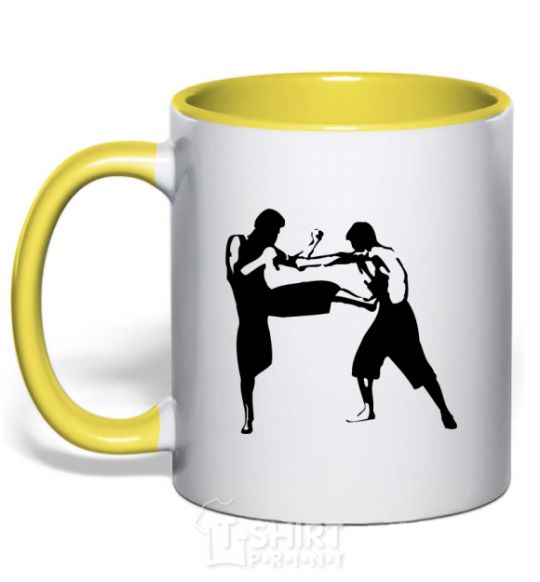 Mug with a colored handle Fighting people yellow фото