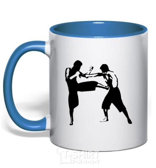 Mug with a colored handle Fighting people royal-blue фото