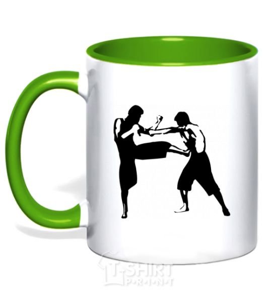 Mug with a colored handle Fighting people kelly-green фото