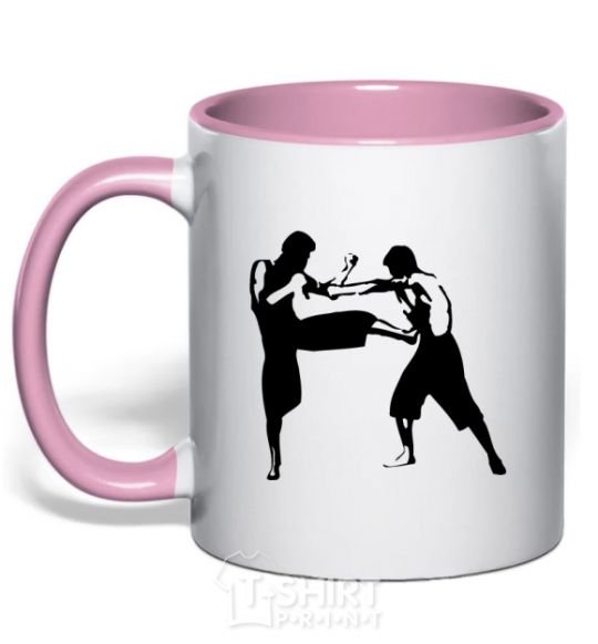 Mug with a colored handle Fighting people light-pink фото