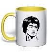Mug with a colored handle Bruce Lee yellow фото