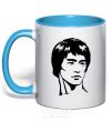 Mug with a colored handle Bruce Lee sky-blue фото