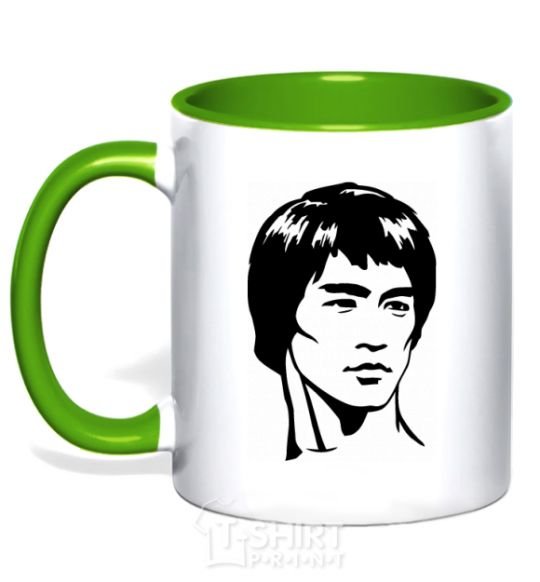 Mug with a colored handle Bruce Lee kelly-green фото