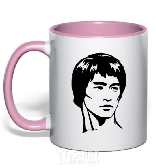 Mug with a colored handle Bruce Lee light-pink фото