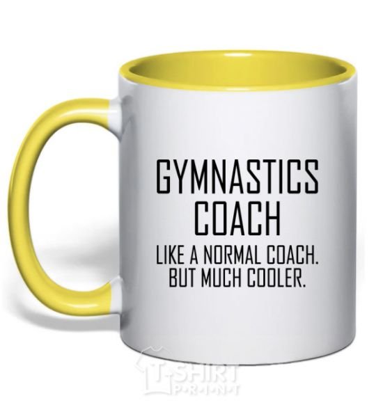 Mug with a colored handle Gymnastic coach cooler yellow фото