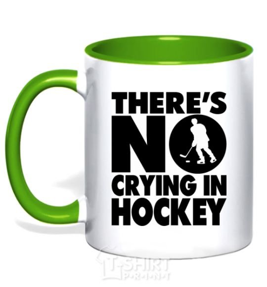 Mug with a colored handle There's no crying in hockey kelly-green фото