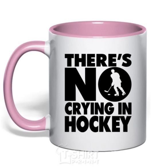 Mug with a colored handle There's no crying in hockey light-pink фото