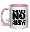 Mug with a colored handle There's no crying in hockey light-pink фото