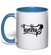 Mug with a colored handle Hockey lettering royal-blue фото