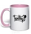 Mug with a colored handle Hockey lettering light-pink фото
