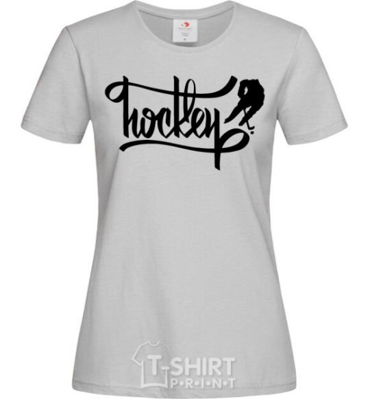 Women's T-shirt Hockey lettering grey фото