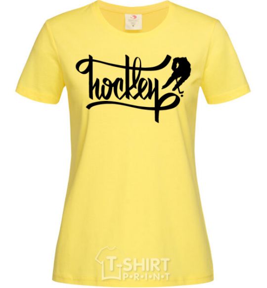 Women's T-shirt Hockey lettering cornsilk фото