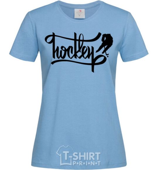 Women's T-shirt Hockey lettering sky-blue фото
