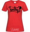 Women's T-shirt Hockey lettering red фото