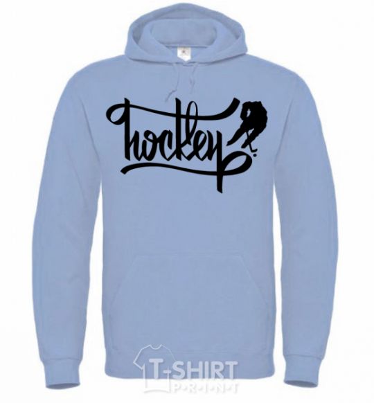 Men`s hoodie Hockey lettering sky-blue фото